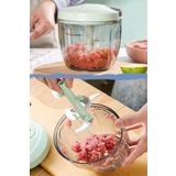 Tilbe Home Pratik İpli El Rondosu 5 Çelik Bıçaklı Büyük Boy Sebze Meyve Et Soğan Doğrayıcı Blender Rende Yeşil