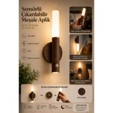 Tilbe Home Sensörlü Çıkarılabilir Meşale Aplik USB Şarjlı LED Duvar Lambası Oda Gece Işığı Taşınabilir Işık