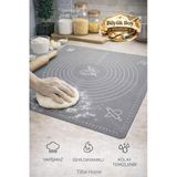 Tilbe Home Silikon Hamur Açma Yoğurma Matı Fırın Altlığı Ölçekli Mat Büyük Boy Gri 65X45cm