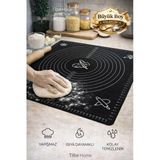 Tilbe Home Silikon Hamur Açma Yoğurma Matı Fırın Altlığı Ölçekli Mat Büyük Boy Siyah 65X45cm