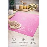 Tilbe Home Silikon Hamur Açma Yoğurma Matı Fırın Altlığı Ölçekli Mat Orta Boy Pudra 50X40cm