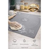 Tilbe Home Silikon Hamur Matı Hamur Açma Pasta Fırın Altlığı Matı Ölçülü Hamur Yoğurma Gri Büyük Boy 65X45