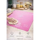 Tilbe Home Silikon Hamur Matı Hamur Açma Pasta Fırın Altlığı Matı Ölçülü Hamur Yoğurma Pembe Büyük Boy 65X45