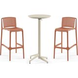 Tilia 2 Kişilik Polipropilen Bar Masa Takımı Terrakota Bej (Moon Katlanır Bar Masası Ø60 cm + Nes Bar Sandalyesi 75 Cm)