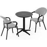 Tilia 2 Kişilik Polipropilen Masa Takımı Siyah, Siyah Beyaz File (Moon Katlanır Masa Ø60 cm + Flash-N Kollu Sandalye) - Bahçe, Balkon, Teras, Veranda, Havuz Başı, Dış Mekan, Kafe, Restoran, Otel İçin - Siyah - Siyah