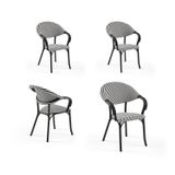 Tilia 4 Adet Flash-N Polipropilen Kollu Sandalye Siyah Ayak, Siyah Beyaz File - Bahçe, Balkon, Teras, Havuz Kenarı, İç ve Dış Mekan, Kafe, Restoran İçin, İstiflenebilir