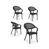 Tilia 4 Adet Flash-N Polipropilen Kollu Sandalye Siyah File - Bahçe, Balkon, Teras, Havuz Kenarı, İç ve Dış Mekan, Kafe, Restoran İçin, İstiflenebilir, UV Korumalı, Dayanıklı
