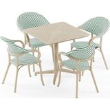 Tilia 4 Kişilik Polipropilen Bahçe, Balkon, Kafe Masa Takımı Bej, Yeşil Bej File (Moon Katlanır Masa 80X80 cm + Flash-N Kollu Sandalye) - Beyaz - Yeşil - 80 x 80 cm