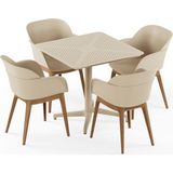 Tilia 4 Kişilik Polipropilen Masa Takımı Bej (Moon Katlanır Masa 80X80 cm + Shell-Wp Kollu Sandalye) - Bahçe, Balkon, Teras, Veranda, Havuz Başı, Dış Mekan, Kafe, Restoran, Otel İçin