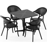 Tilia 4 Kişilik Polipropilen Masa Takımı Siyah File (Moon Katlanır Masa 80X80 cm + Flash-N Kollu Sandalye) - Bahçe, Balkon, Teras, Veranda, Havuz Başı, Dış Mekan, Kafe, Restoran, Otel İçin - 80 x 80 cm