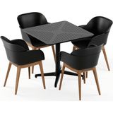 Tilia 4 Kişilik Polipropilen Masa Takımı Siyah (Moon Katlanır Masa 80X80 cm + Shell-WP Kollu Sandalye) - Bahçe, Balkon, Teras, Veranda, Havuz Başı, Dış Mekan, Kafe, Restoran, Otel İçin