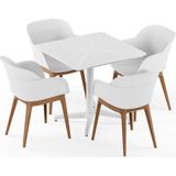 Tilia 4 Kişilik Polipropilen Masa Takımı Süt Beyaz (Moon Katlanır Masa 80X80 cm + Shell-WP Kollu Sandalye) - Bahçe, Balkon, Teras, Veranda, Havuz Başı, Dış Mekan, Kafe, Restoran, Otel İçin