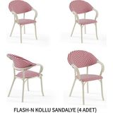 Tilia Flash-N 4 Adet Polipropilen Kollu Sandalye Bej Ayak, Kırmızı Beyaz File - Bahçe, Balkon, Teras, Veranda, Havuz Başı, Dış Mekan, Kafe, Restoran, Otel İçin