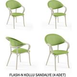 Tilia Flash-N 4 Adet Polipropilen Kollu Sandalye Bej Ayak, Yeşil File - Bahçe, Balkon, Teras, Veranda, Havuz Başı, Dış Mekan, Kafe, Restoran, Otel İçin