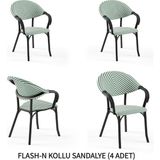 Tilia Flash-N 4 Adet Polipropilen Kollu Sandalye Siyah Ayak, Yeşil Beyaz File - Bahçe, Balkon, Teras, Veranda, Havuz Başı, Dış Mekan, Kafe, Restoran, Otel İçin - Yeşil - Siyah