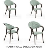Tilia Flash-N 4 Adet Polipropilen Kollu Sandalye Venge Ayak, Yeşil Beyaz File - Bahçe, Balkon, Teras, Veranda, Havuz Başı, Dış Mekan, Kafe, Restoran, Otel İçin