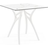 Tilia Ivy-L Polipropilen Masa Beyaz Ayak, Beyaz Mermer Desen Kompakt Tabla 77X77 cm - Dış Mekan, Bahçe, Balkon, Kafe, Restoran Için - Beyaz - Beyaz