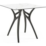 Tilia Ivy-L Polipropilen Masa Siyah Ayak, Beyaz Mermer Desen Kompakt Tabla 77X77 cm - Dış Mekan, Bahçe, Balkon, Kafe, Restoran Için - Siyah - Beyaz