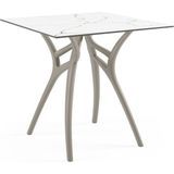 Tilia Ivy-L Polipropilen Masa Vizon Ayak Beyaz Mermer Desen Kompakt Tabla 77X77 cm - Dış Mekan, Bahçe, Balkon, Kafe, Restoran Için - Vizon - Krem