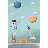 Tilki Dünyası Astronot, Dünya, Göktaşı, Bulutlar Ve Yıldızlar Çocuk Odası Duvar Sticker