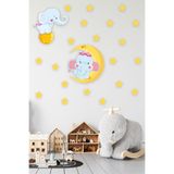 Tilki Dünyası Ay Göktaşı ve Sarı Yıldızlar Altında Sevimli Filler Bebek ve Çocuk Odası Duvar Stickerı - 70x50 cm Dekoratif Çıkartma