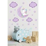 Tilki Dünyası Ay Üzerinde Uyuyan Unicorn Çocuk Odası Duvar Sticker