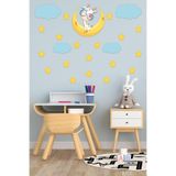Tilki Dünyası Ay Üzerindeki Sevimli Zürafa Mavi Bulutlar Ve Sarı Yıldızlar Deko Çocuk Odası Duvar Sticker