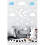 Tilki Dünyası Beyaz Ayıcık Yıldızlar ve Bulutlar Dekoratif Bebek Odası Duvar Sticker