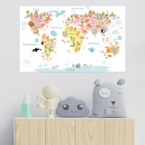 Tilki Dünyası Beyaz Eğitici Dünya Haritası Hayvanlar Alemi Duvar Sticker - 70x44 cm Türkçe Çocuk Odası Dekorasyonu - Kendinden Yapışkanlı Folyo