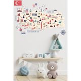 Tilki Dünyası Eğitici Dekoratif Türkiye Haritası Bebek ve Çocuk Odası Duvar Sticker - 130x65 cm