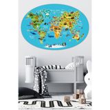 Tilki Dünyası Eğitici Dünya Haritası Oval Çocuk Odası Duvar Sticker