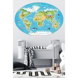 Tilki Dünyası Eğitici Dünya Haritası Oval Model 2 Çocuk Odası Duvar Sticker