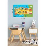 Tilki Dünyası Eğitici Renkli Türkiye Haritası Çocuk Odası Duvar Stickerı - 70x45 cm - Su Geçirmez & Leke Tutmaz Dekoratif Duvar Çıkartması