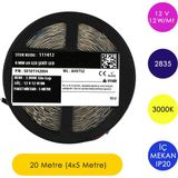 Tilki Dünyası Hexus Samsung Çipli 12V 2835 Şerit LED Iç Mekan IP20 12W/MT 8mm 60 LED - 3000K - Gün Işığı - 20 Metre