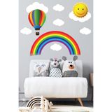 Tilki Dünyası Rengarenk Gökkuşağı Balon Güneş Ve Bulutlar Çocuk Odası Duvar Sticker