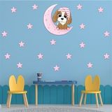 Tilki Dünyası S0009 ST Pembe Ay Üzerindeki Sevimli Köpek Çocuk Odası Duvar Sticker