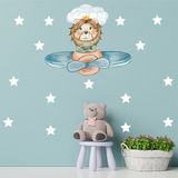Tilki Dünyası S0013 ST Uçak Kullanan Aslan ve Beyaz Yıldızlar Çocuk Odası Duvar Sticker