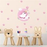 Tilki Dünyası S0014 ST Pembe Bulut Üzerindeki Sevimli Unicorn ve Pembe Yıldızlar Çocuk Odası Duvar Sticker