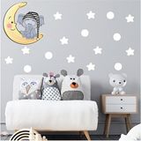 Tilki Dünyası S0018 ST Ay Üzerinde Uyuyan Sevimli Fil Beyaz Yıldızlar ve Puantiyeler Çocuk Odası Duvar Sticker