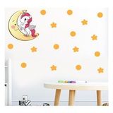 Tilki Dünyası S0102 ST Ay Üzerindeki Sevimli Unicorn Çocuk Odası Duvar Sticker