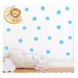 Tilki Dünyası S0106 ST Ay Üzerindeki Sevimli Aslan Mavi Yıldızlar ve Puantiyeler Çocuk Odası Duvar Sticker