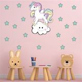 Tilki Dünyası S0111 ST Sevimli Unicorn Gülen Beyaz Bulut Yeşil Yıldızlar Çocuk Odası Duvar Sticker