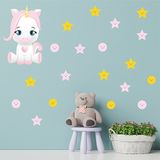 Tilki Dünyası S0206 ST Sevimli Unicorn Pembe ve Sarı Renk Yıldızlar ve Puantiyeler Çocuk Odası Duvar Sticker