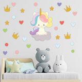 Tilki Dünyası S0327 ST Sevimli Unicorn Taç Kalpler ve Puantiyeler Çocuk Odası Duvar Sticker Çocuk Odası Duvar Sticker