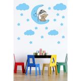 Tilki Dünyası Sevimli Ayıcık, Mavi Yıldızlar Ve Bulutlar Dekoratif Bebek Çocuk Odası Duvar Sticker