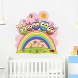 Tilki Dünyası Sevimli Baykuşlar Gökkuşağı Çocuk ve Bebek Odası Duvar Sticker - 70 x 70 cm - Renkli