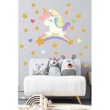 Tilki Dünyası Sevimli Unicorn Gökkuşağı Taç Ve Yıldızlar Çocuk Odası Duvar Sticker