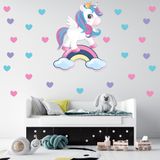 Tilki Dünyası Sevimli Unicorn ve Gökkuşağı Duvar Sticker Seti - 32 Parça Rengarenk Kalpler Detaylı Çocuk Odası Dekoru