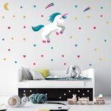 Tilki Dünyası Sevimli Unicorn ve Rengarenk Yıldızlar Duvar Sticker Seti - 75 Parça Renkli Kalpler Detaylı Çocuk ve Bebek Odası Dekoru