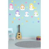 Tilki Dünyası Sevimli Unicornlar Rengarenk Yıldızlar Beyaz Bulutlar Çocuk Odası Duvar Sticker Seti